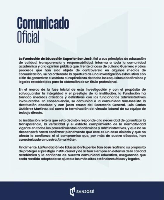 Comunicado de la Fundación San José.
