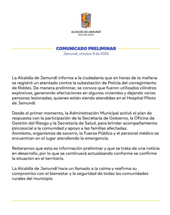 Comunicado de la Alcaldía de Jamundí.